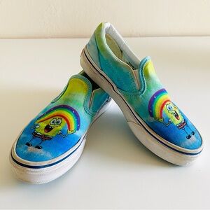 VANS SPONGE BOB COLAB IMAGINATION Kids Blue and Green Slip-On Sneakers Sz 2